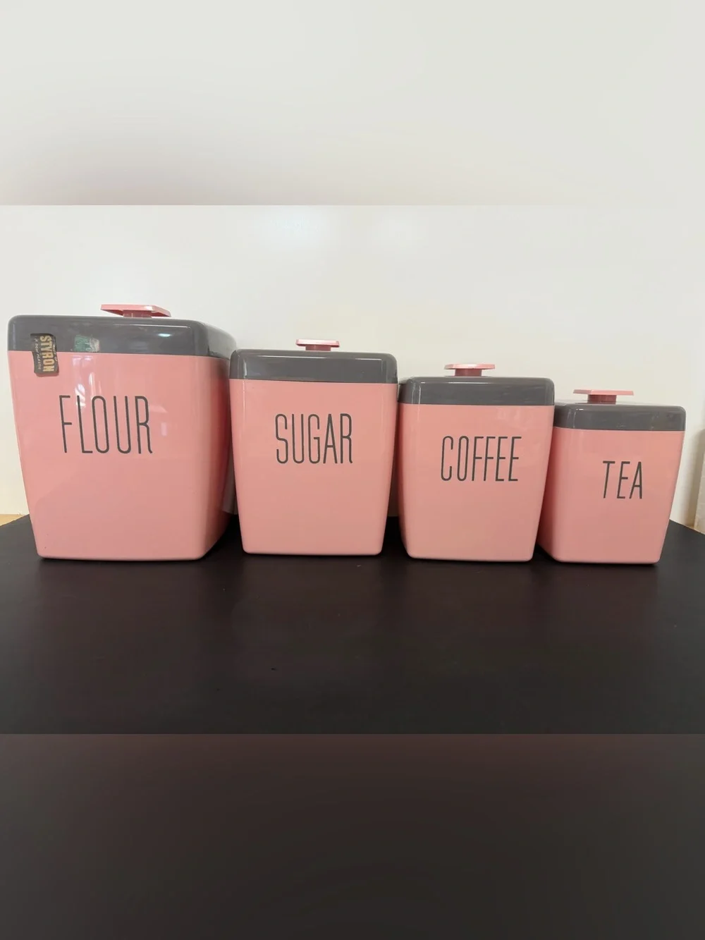 MCM Vintage 1950’s Lustro-Ware Pink and Gray Canister Set
